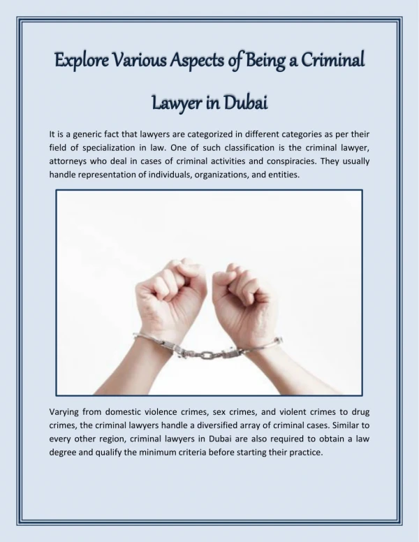 Explore Various Aspects of Being a Criminal Lawyer in Dubai