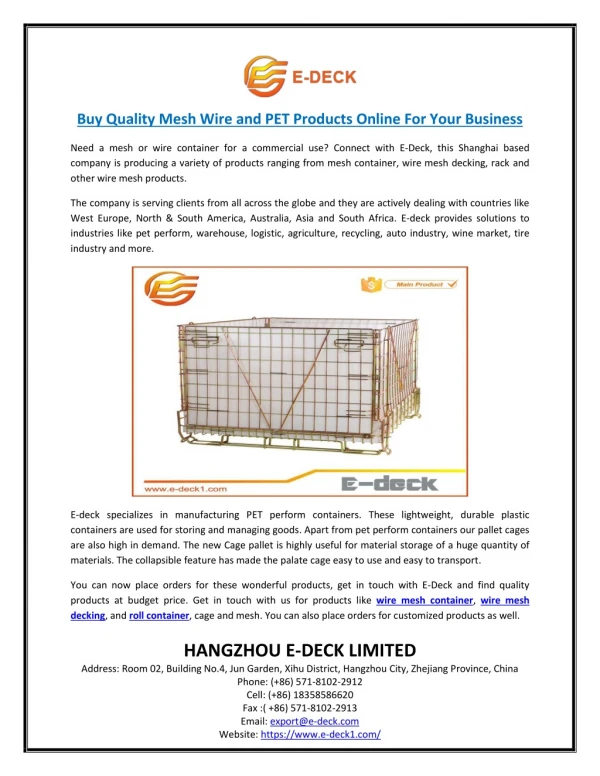 Buy Quality Mesh Wire and PET Products Online For Your Business