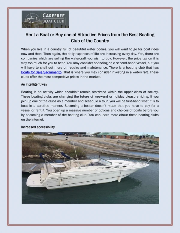 Rent a Boat or Buy one at Attractive Prices from the Best Boating Club of the Country