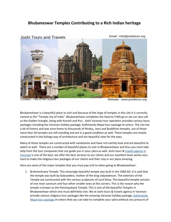 Bhubaneshwar Temples Contributing a Rich Indian heritage