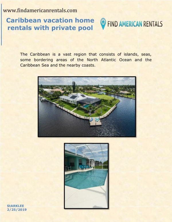 Caribbean vacation home rentals with private pool