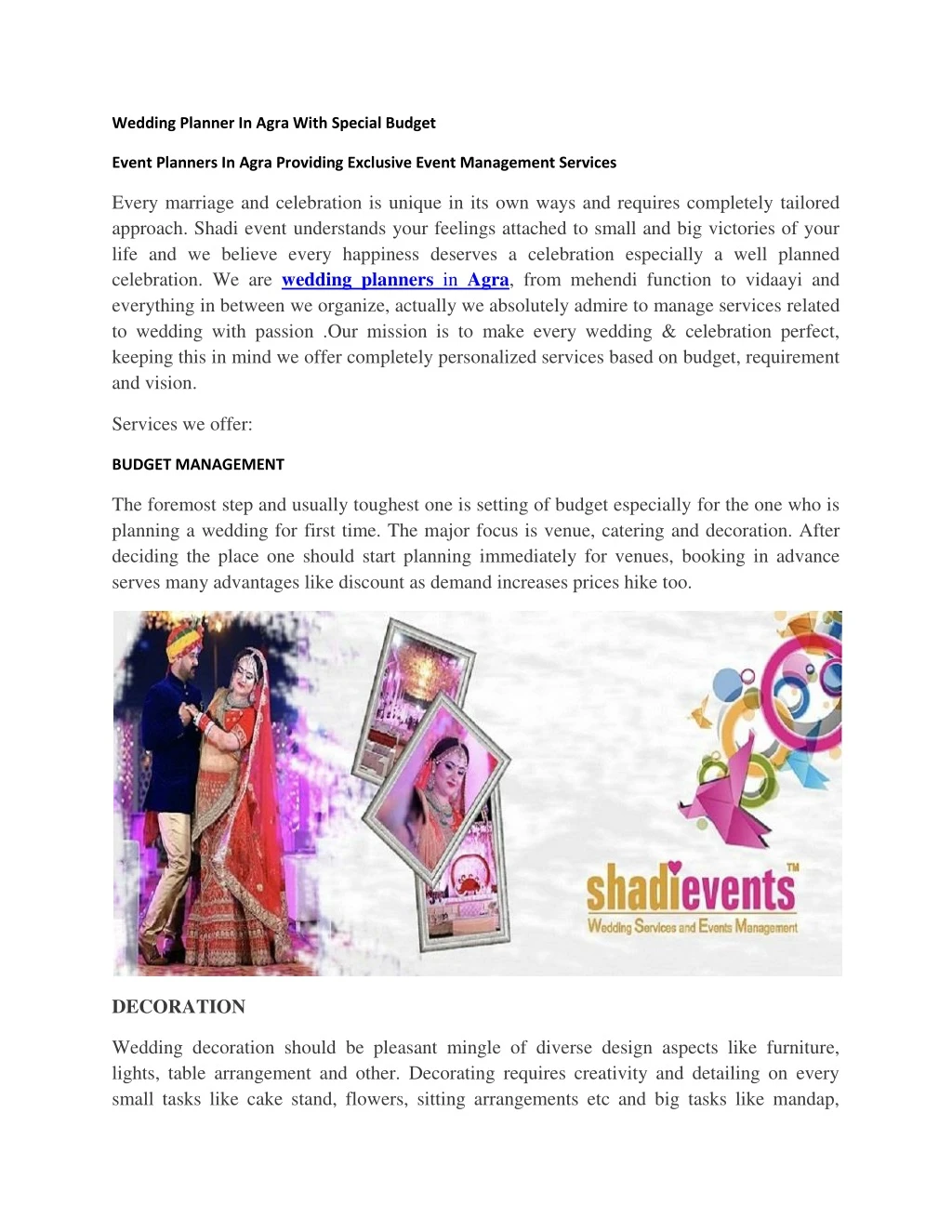 wedding planner in agra with special budget