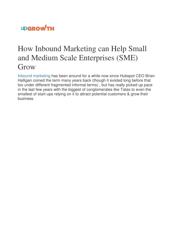 How Inbound Marketing can Help Small and Medium Scale Enterprises (SME) Grow
