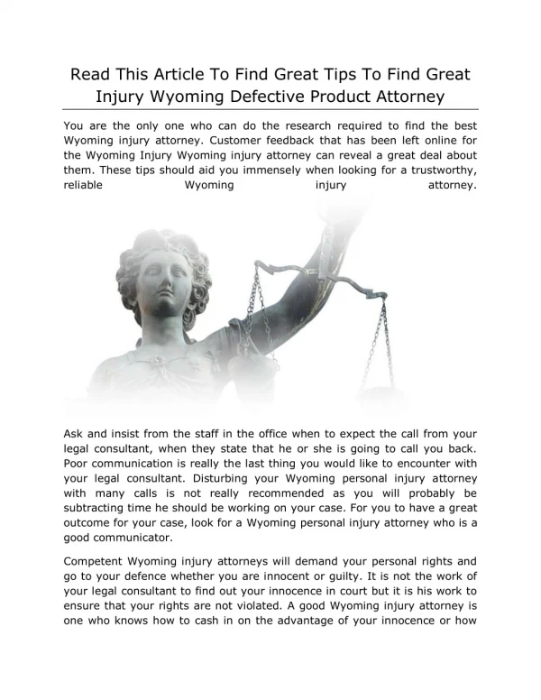 Read This Article To Find Great Tips To Find Great Injury Wyoming Defective Product Attorney