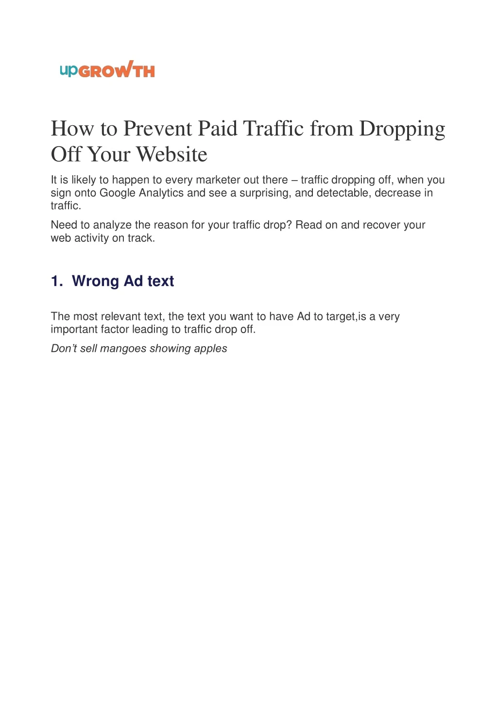 how to prevent paid traffic from dropping