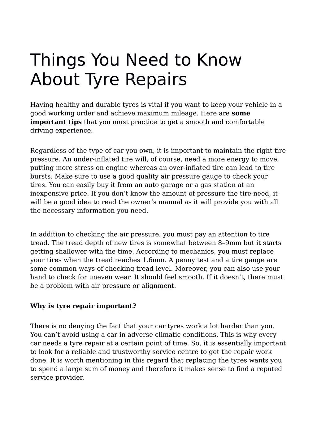 things you need to know about tyre repairs