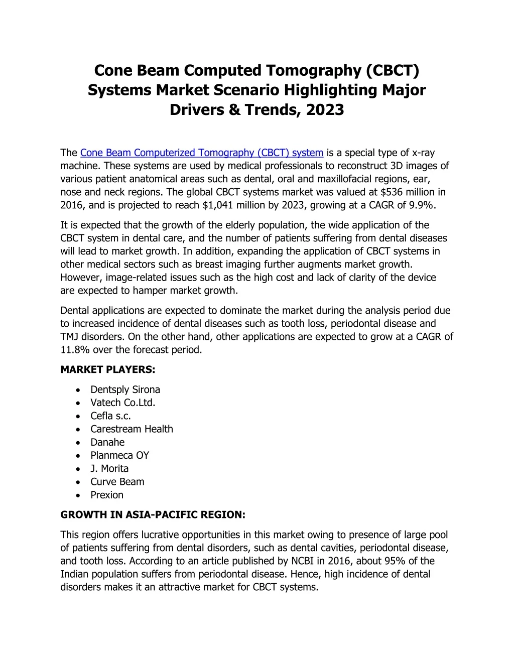 cone beam computed tomography cbct systems market