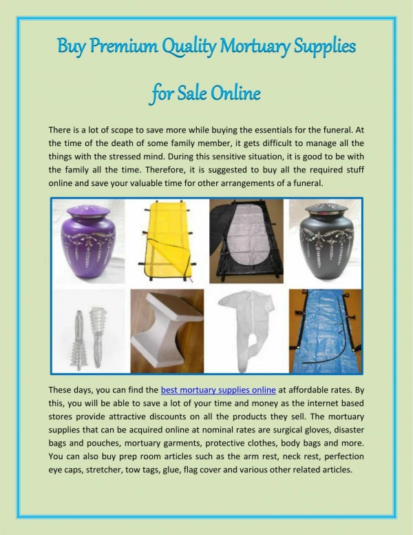 Buy Premium Quality Mortuary Supplies for Sale Online
