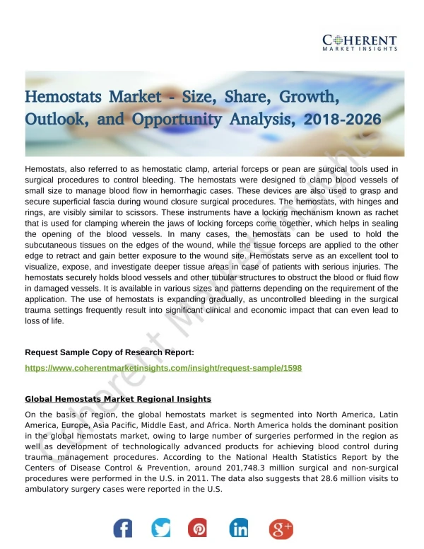 Hemostats Market To Witness Significant Growth By 2026