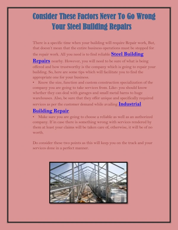 Consider These Factors Never To Go Wrong Your Steel Building Repairs