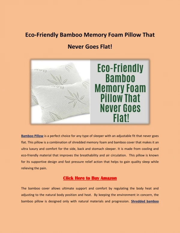 Eco-Friendly Bamboo Memory Foam Pillow That Never Goes Flat!
