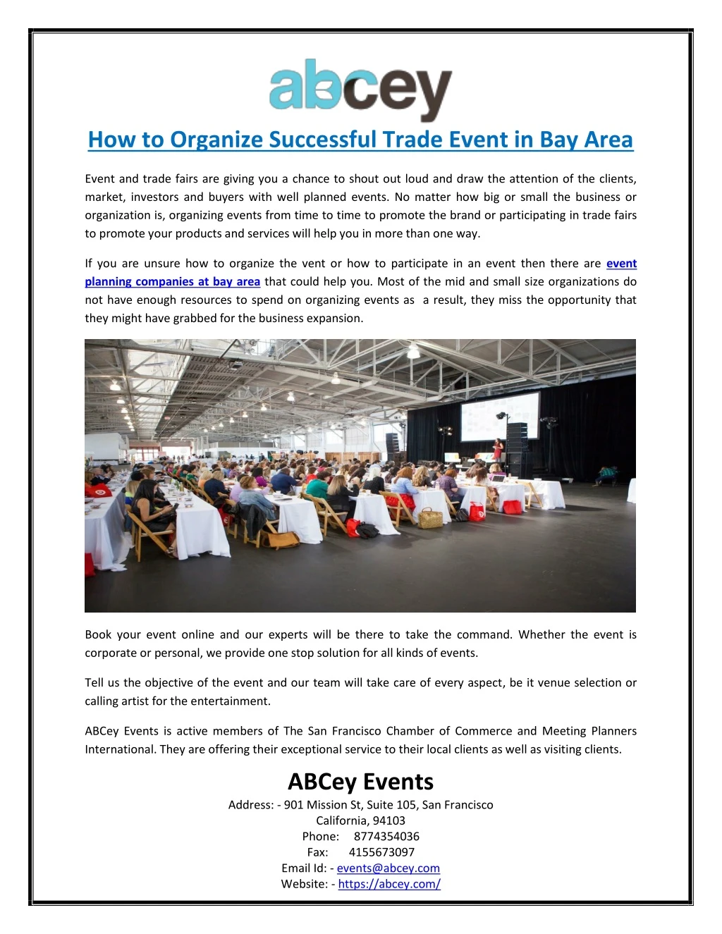 how to organize successful trade event in bay area
