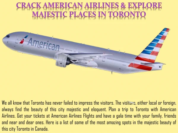 Crack American Airlines and Explore Majestic Places in Toronto