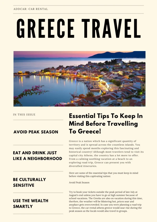 addCar: Essential Tips To Keep In Mind Before Travelling To Greece