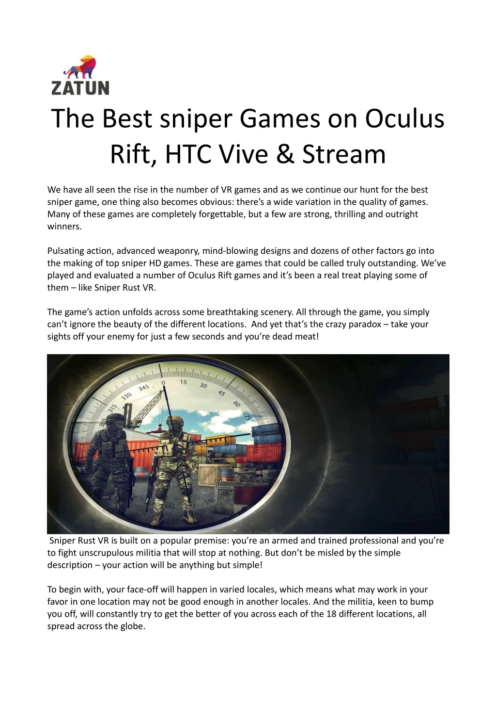 the best sniper games on oculus rift htc vive