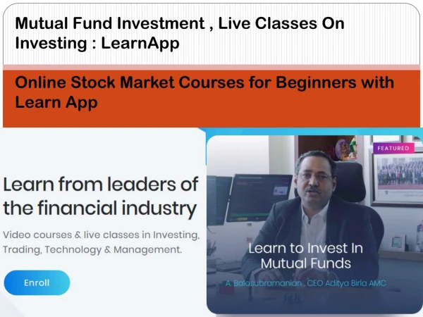 Mutual Fund Investment , Live Classes On Investing : LearnApp