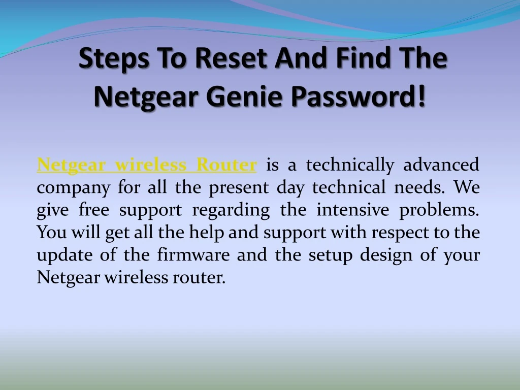 steps to reset and find the netgear genie password