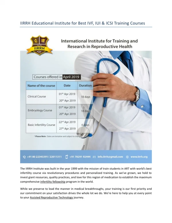 IIRRH Educational Institute for Best IVF, IUI & ICSI Training Courses