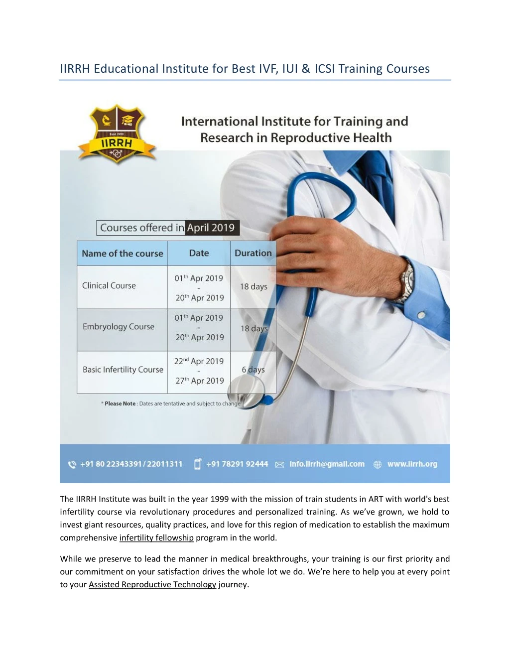 iirrh educational institute for best ivf iui icsi