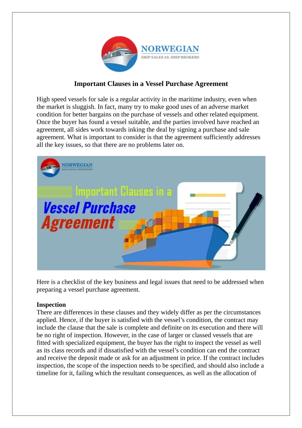 important clauses in a vessel purchase agreement
