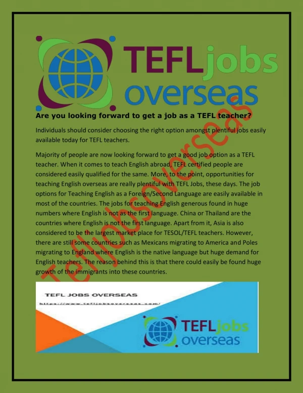 Are you looking forward to get a job as a TEFL teacher?