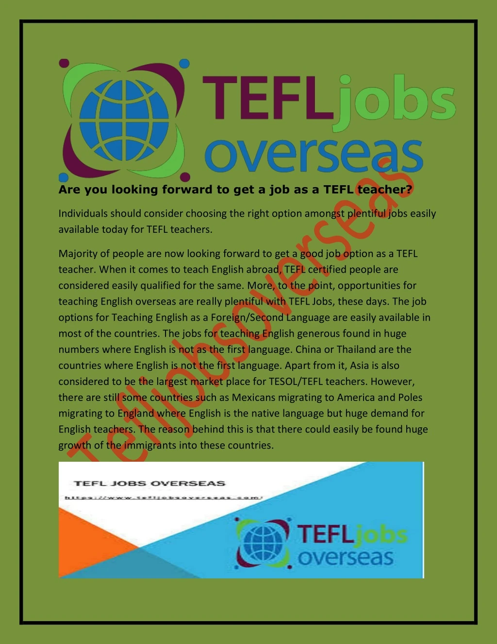 are you looking forward to get a job as a tefl