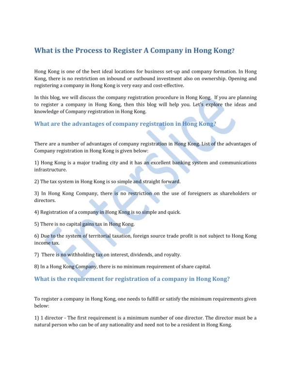 What is the Process to Register A Company in Hong Kong?: PDF