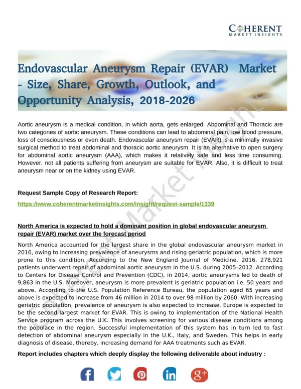 Endovascular Aneurysm Repair (EVAR) Market Set for Rapid Growth and Trend, by 2026