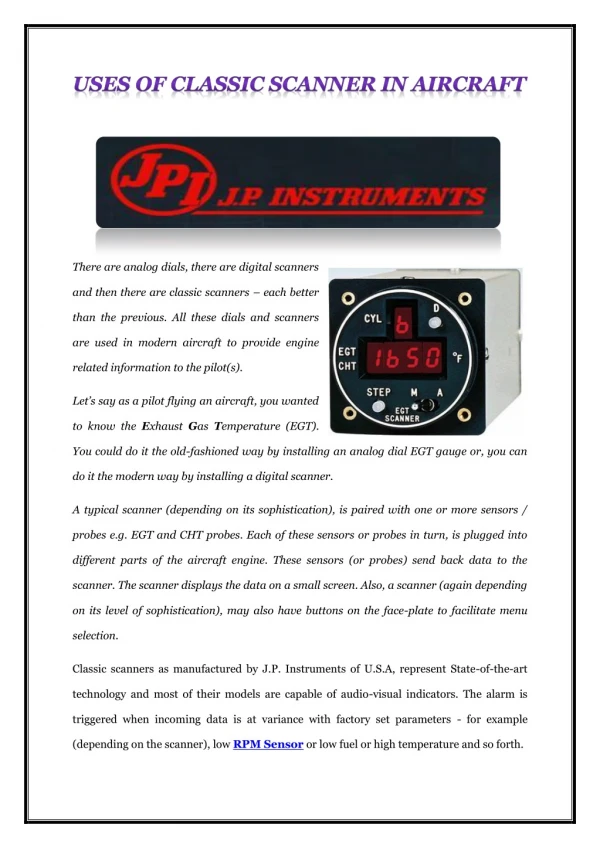 Uses of Classic Scanner in Aircraft