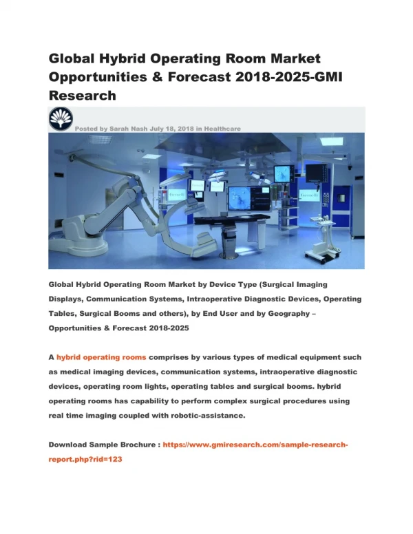 Global Hybrid Operating Room Market Opportunities & Forecast 2018-2025-GMI Research