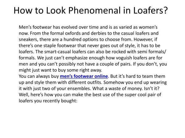 How to Look Phenomenal in Loafers?