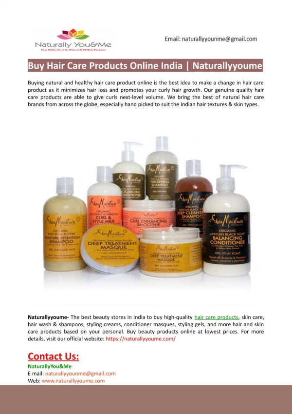 Buy Hair Care Products Online India-Naturallyyoume