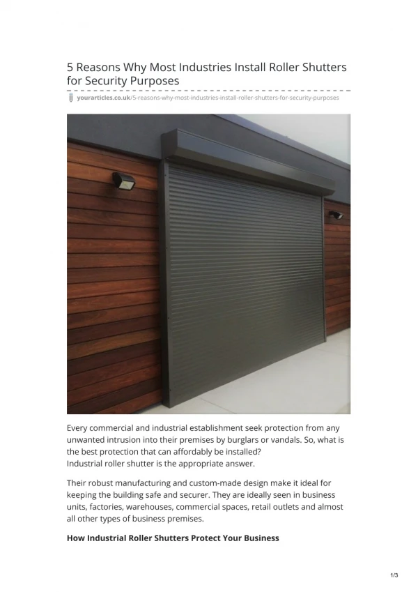 5 Reasons Why Most Industries Install Roller Shutters for Security Purposes