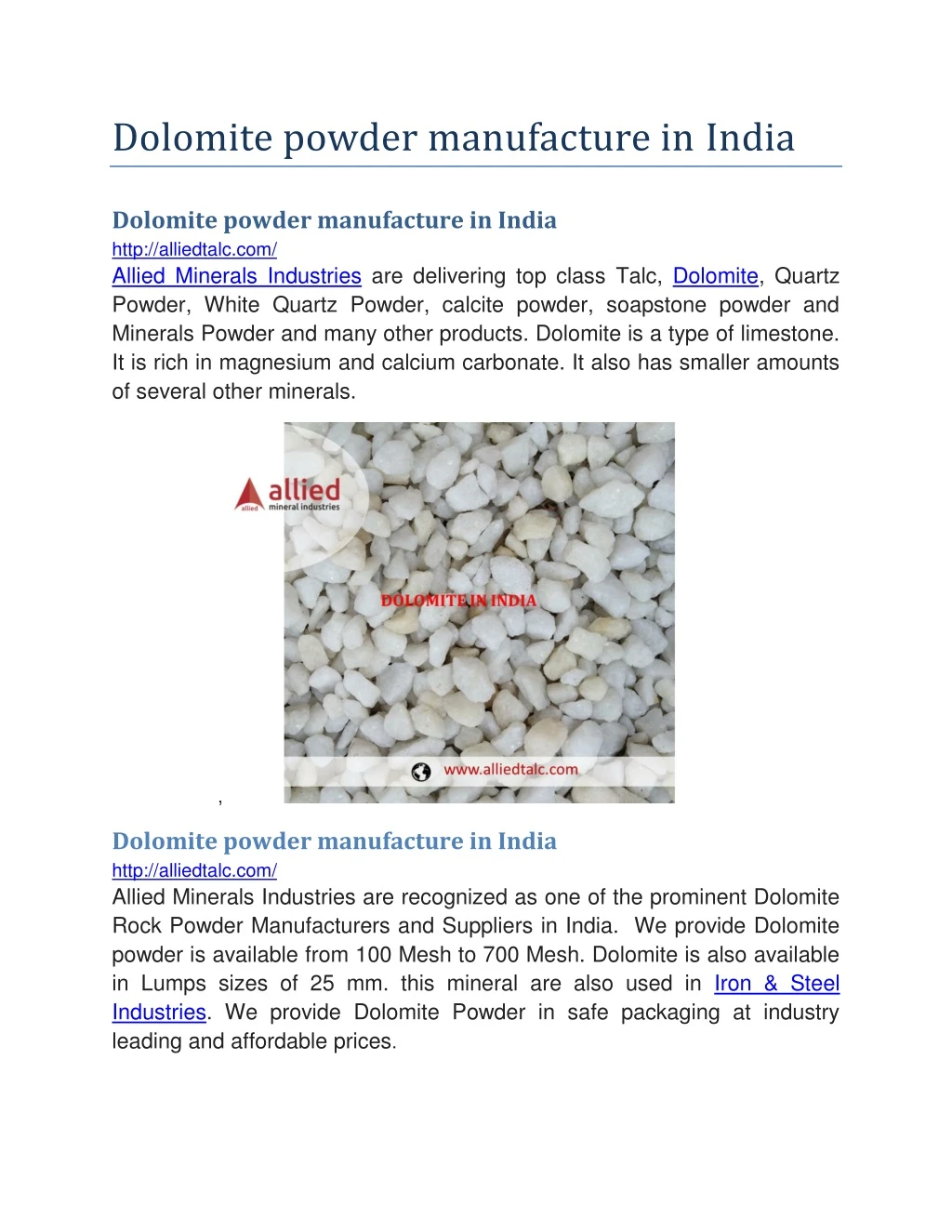 dolomite powder manufacture in india