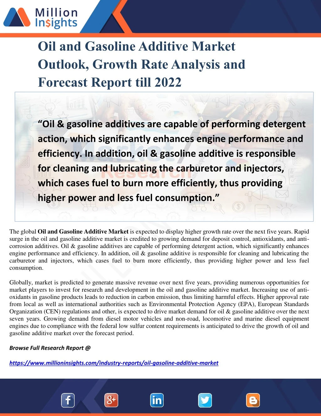 oil and gasoline additive market outlook growth