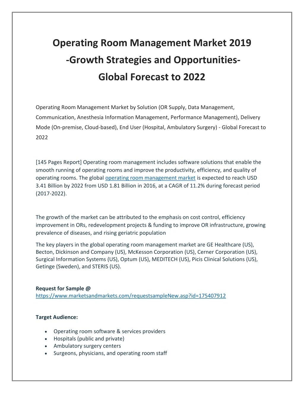 operating room management market 2019