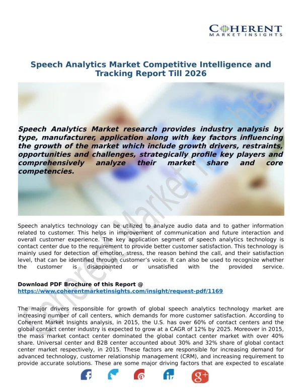 Speech Analytics Market Competitive Intelligence and Tracking Report Till 2026