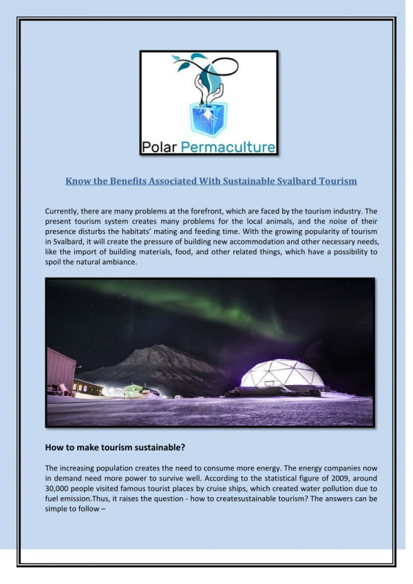 Know the Benefits Associated With Sustainable Svalbard Tourism