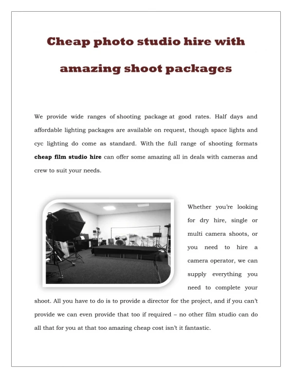 Cheap photo studio hire