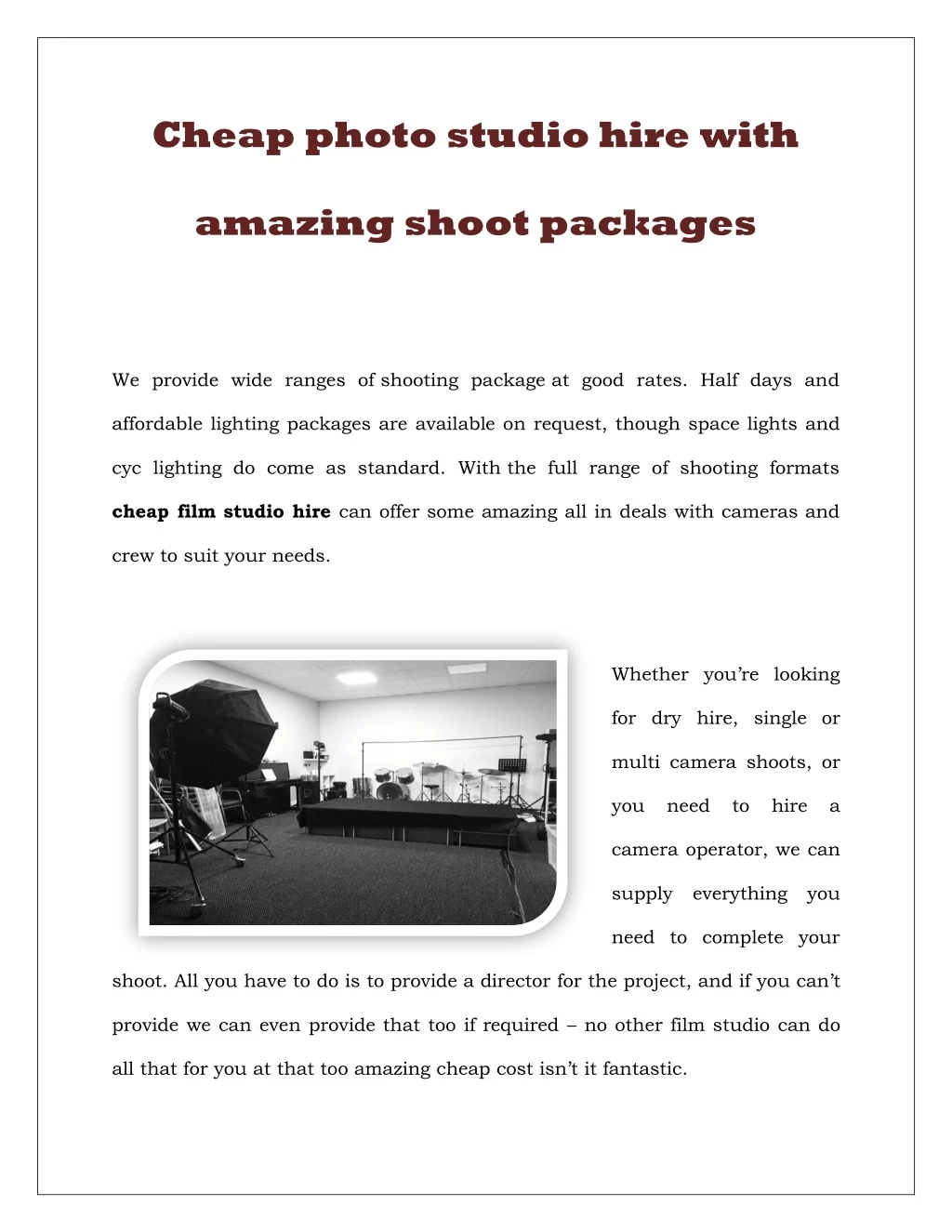 cheap photo studio hire with