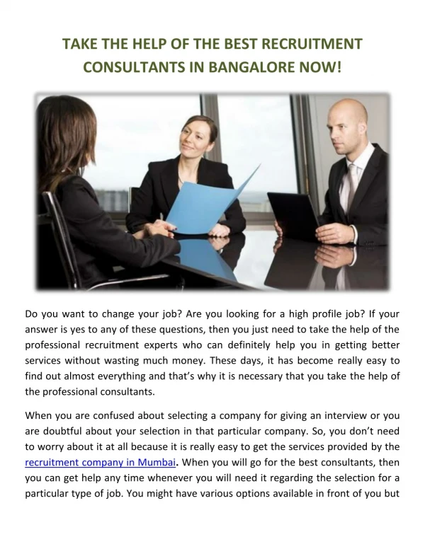 TAKE THE HELP OF THE BEST RECRUITMENT CONSULTANTS IN BANGALORE NOW!