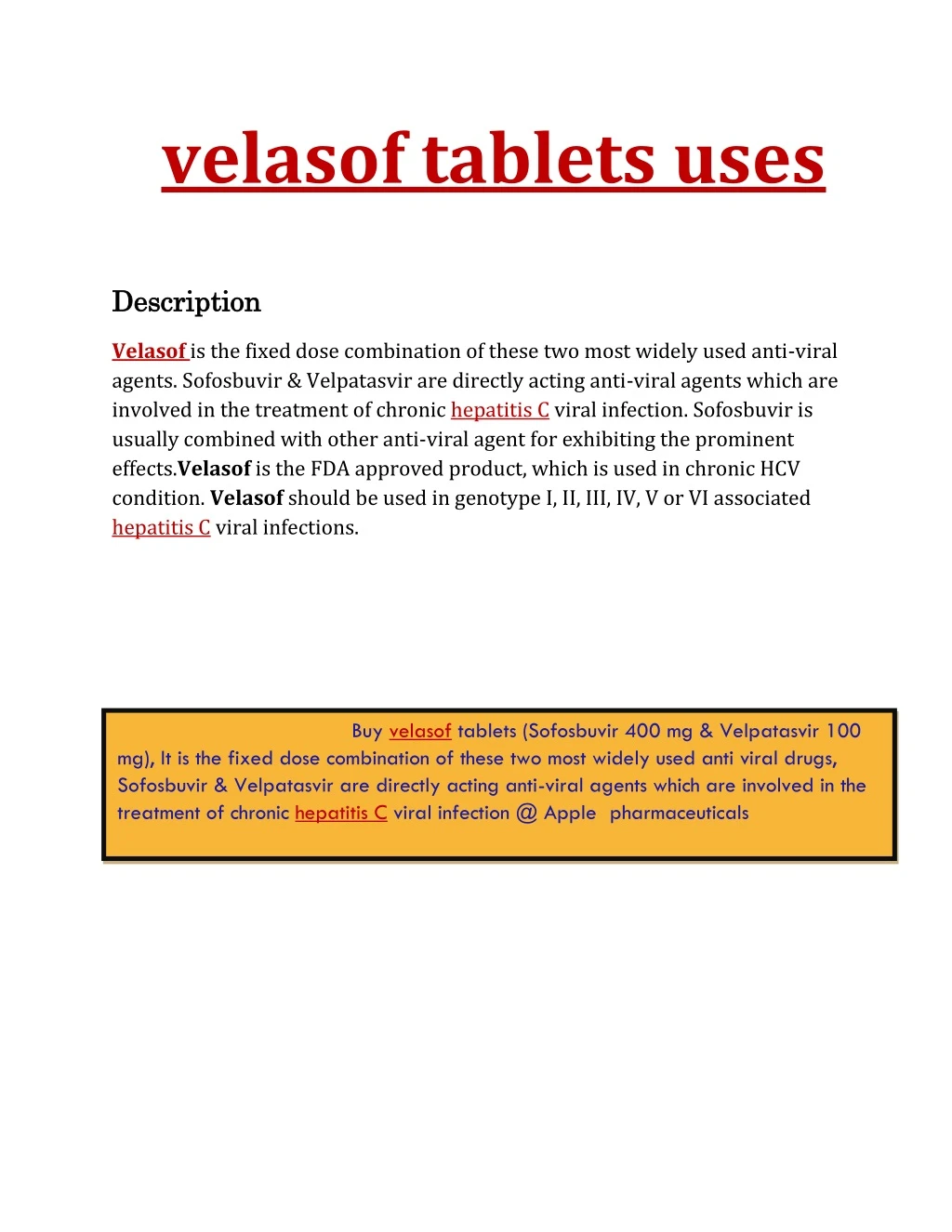 velasof tablets uses