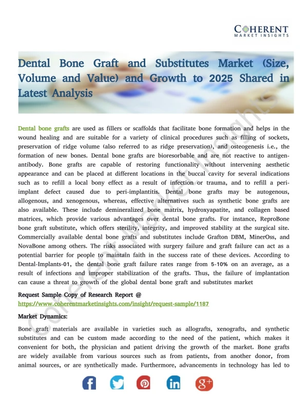 Global Dental Bone Graft and Substitutes Market by Product Type, Material Type and by Geography - Trends and Forecast to