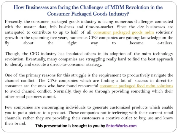 How Businesses are facing the Challenges of MDM Revolution in the Consumer Packaged Goods Industry?