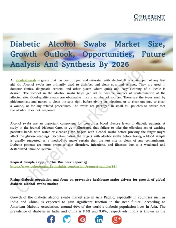 Diabetic Alcohol Swabs Market Expanding At A CAGR In Terms Of Value By 2026