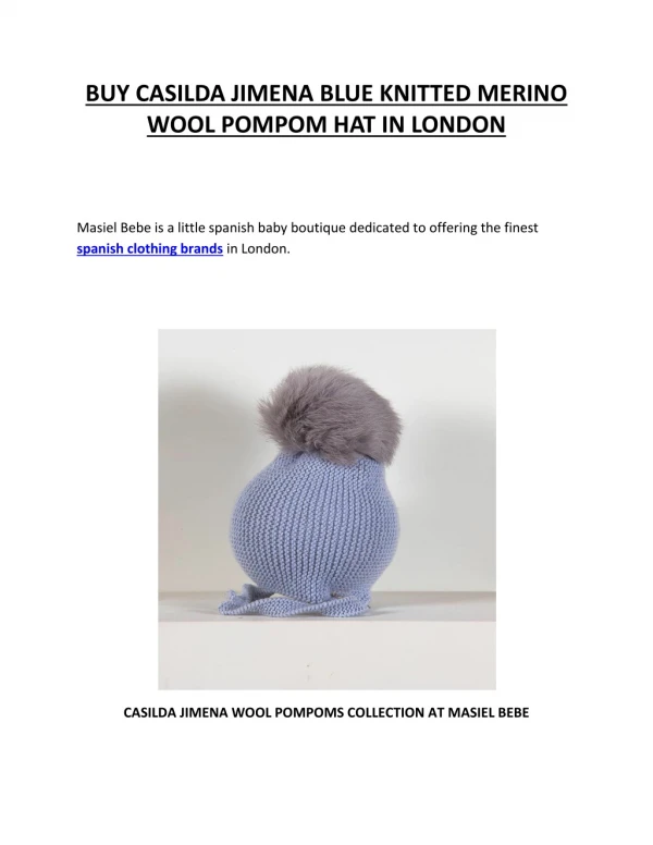 BUY CASILDA JIMENA BLUE KNITTED MERINO WOOL POMPOM HAT IN LONDON