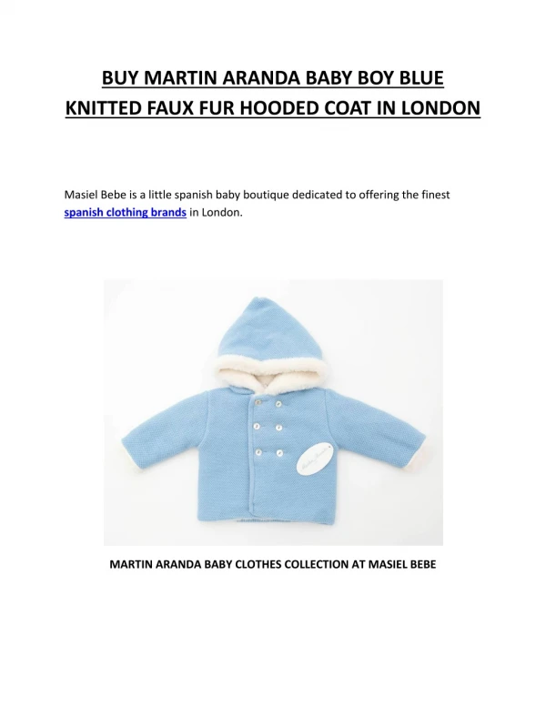 BUY MARTIN ARANDA BABY BOY BLUE KNITTED FAUX FUR HOODED COAT IN LONDON