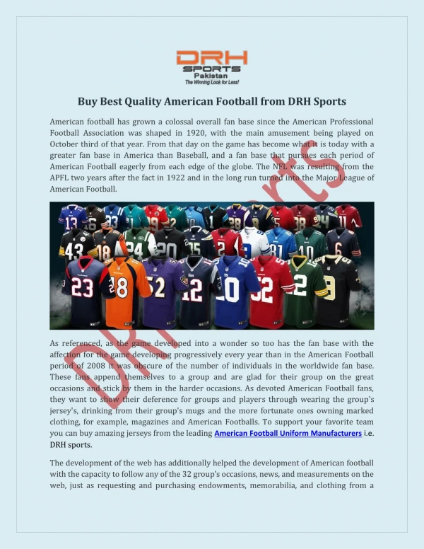 American Football Uniforms Manufacturers, Exporters USA
