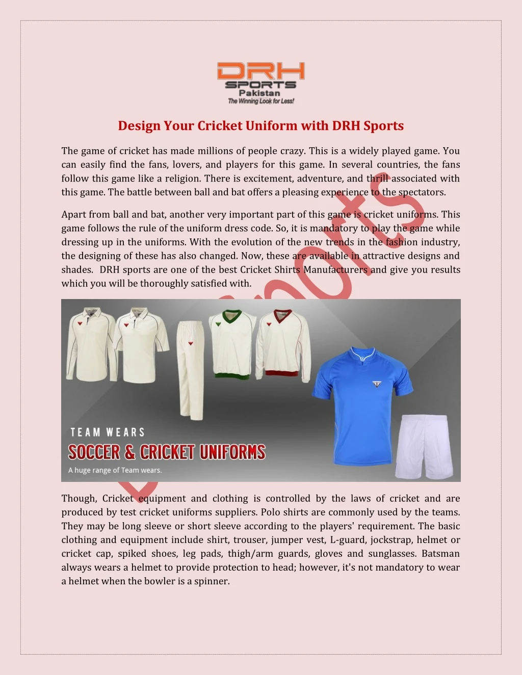 design your cricket uniform with drh sports