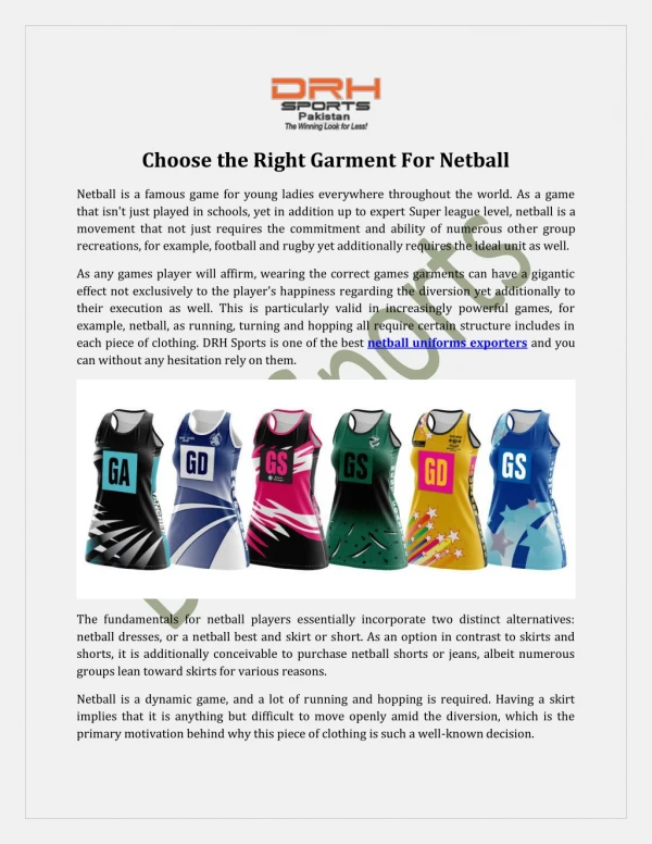 Netball Uniforms Wholesale, Exporters USA UK